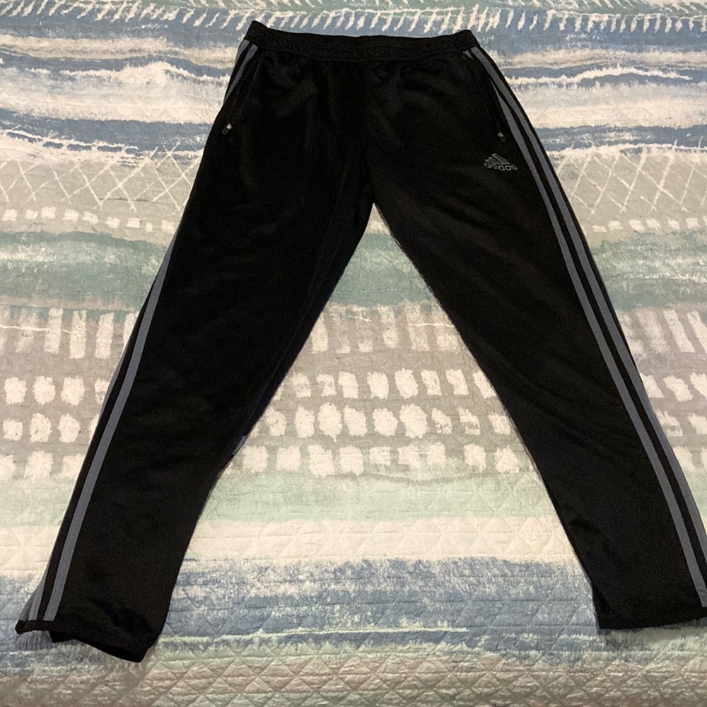 adidas climacool soccer track pants black with grey stripe